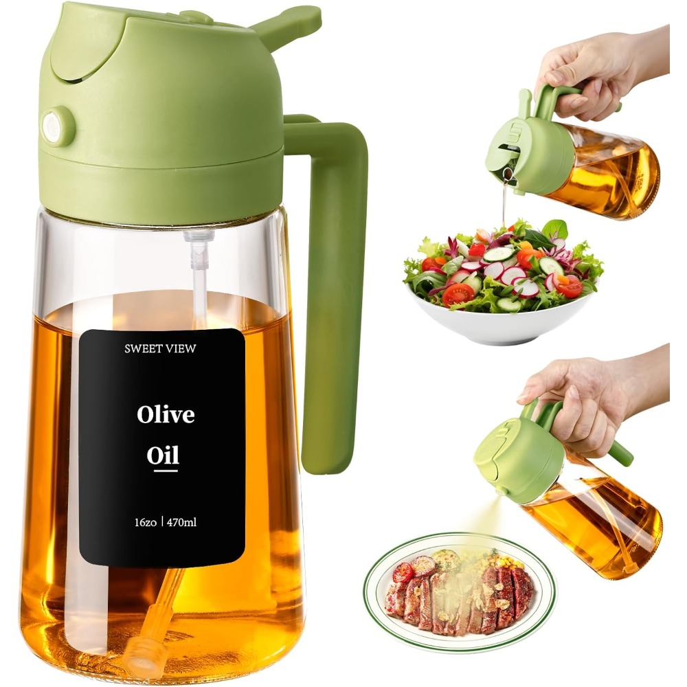 Kitchen.Baking Labels - Green Glass Oil Sprayer and Dispenser