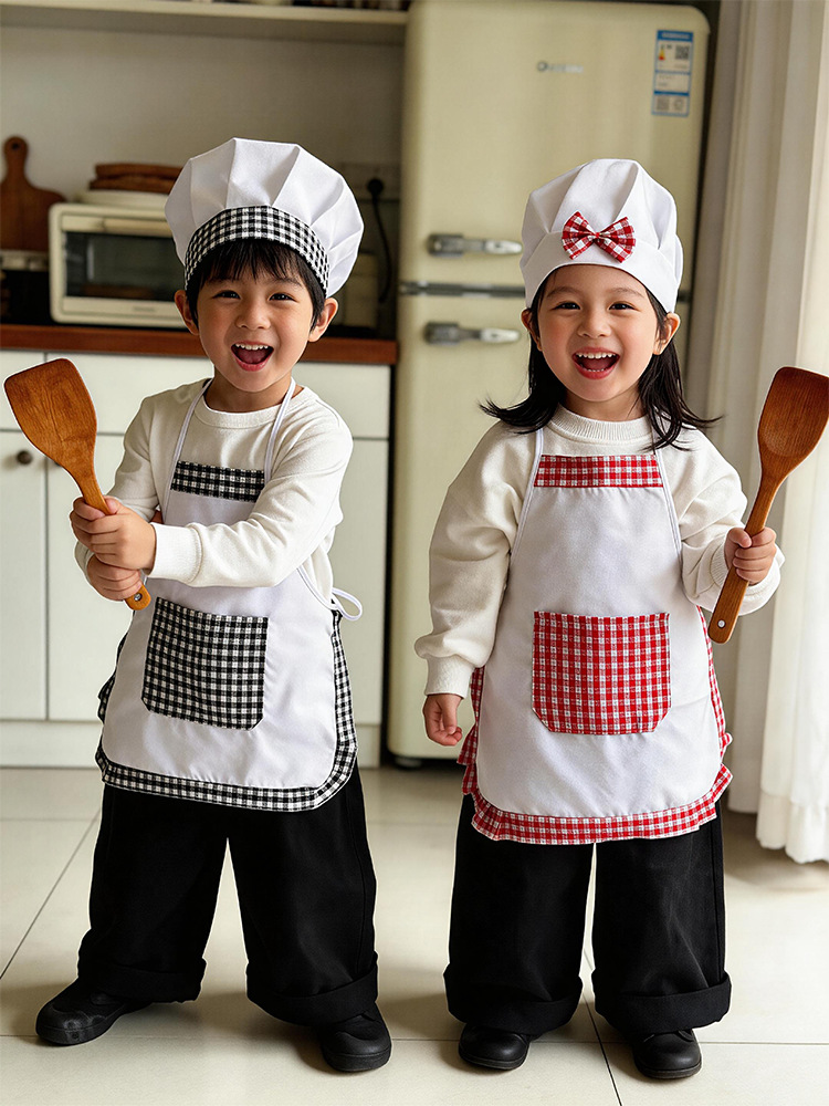 Baking Kitchen Set Up - 2pcs Plaid Kids Chef Apron and