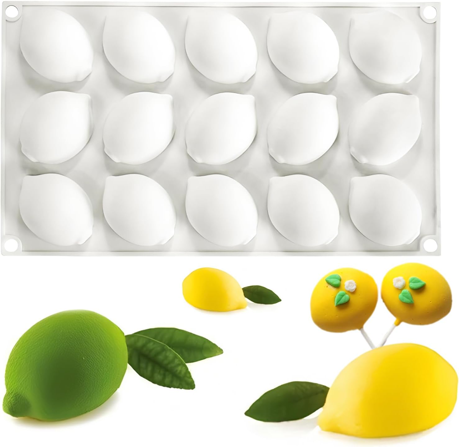 Kitchen Baking Trays - 15-Cavity Silicone Lemon Mold Fruit Shape