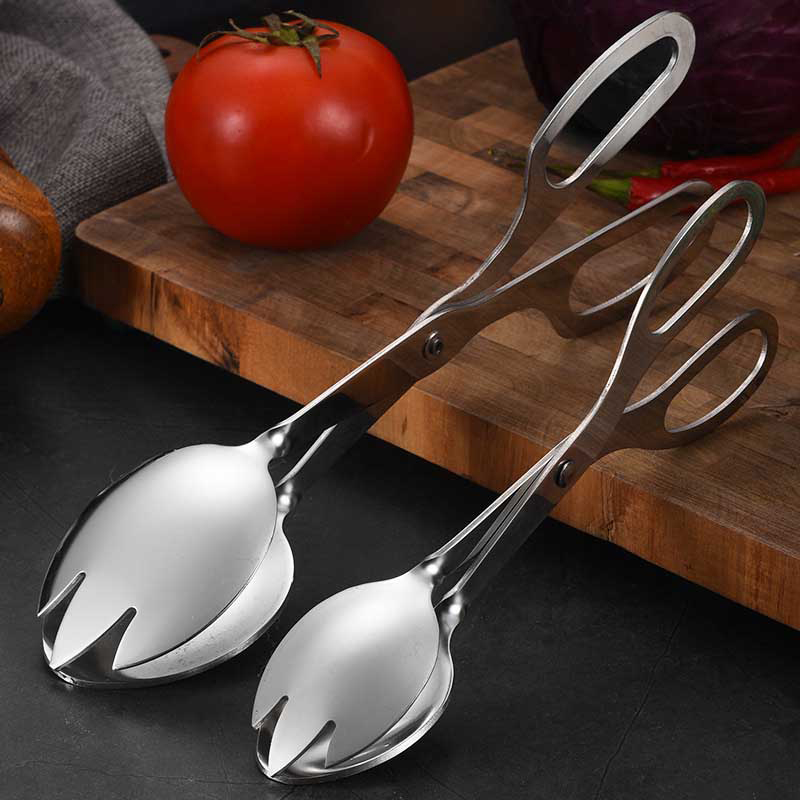 Bread Baking Kitchen Utensils - 1Pc Stainless Steel Buffet Tongs Silver