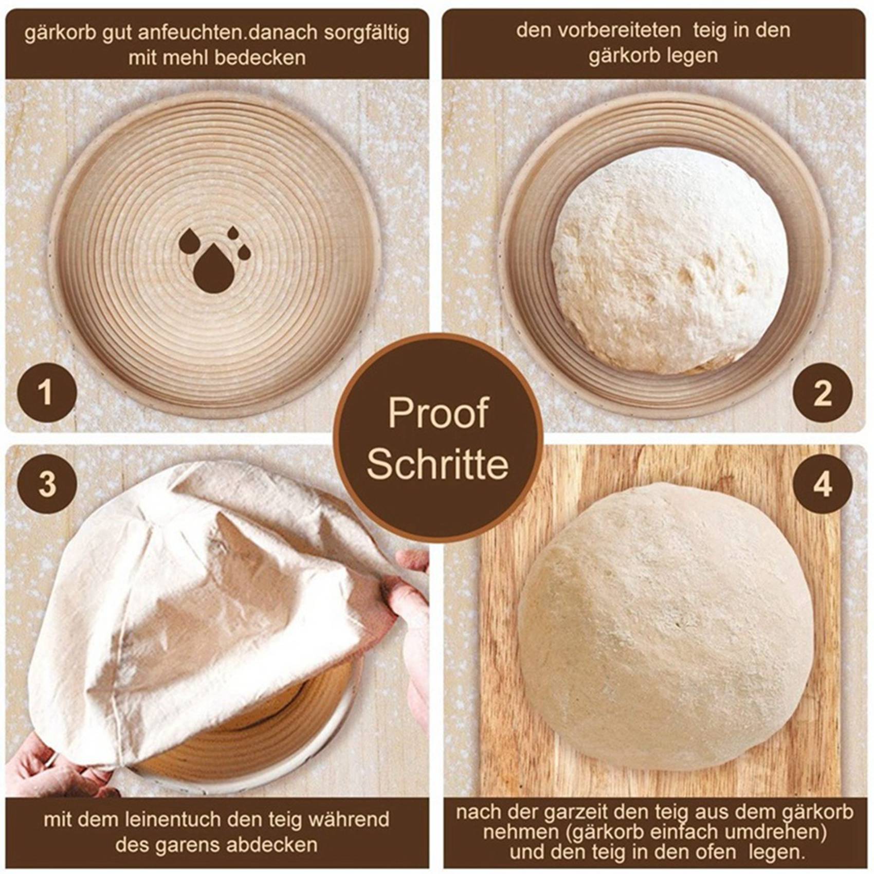 Proofing Basket Banneton - Round Set,4 Yeast Baskets For Bread
