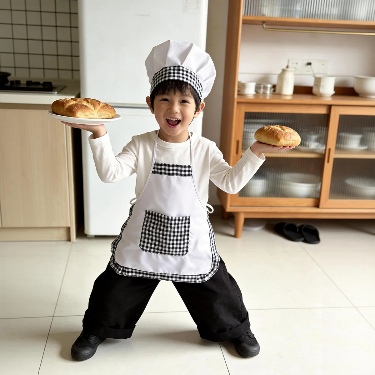 2pcs Plaid Kids Chef Apron and - Baking Kitchen Set Up ulasan dan harga